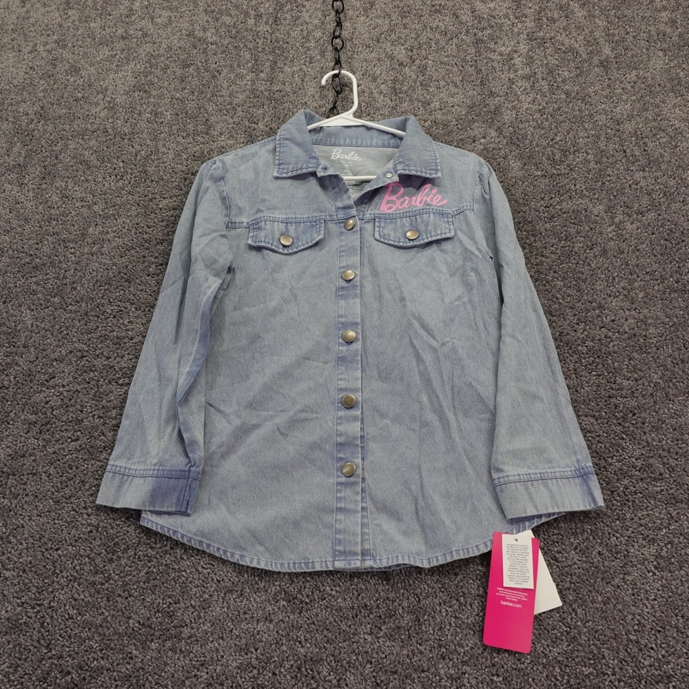 Barbie Chambray Button Up Girls Extra Large Blue Together We Shine Denim Shirt